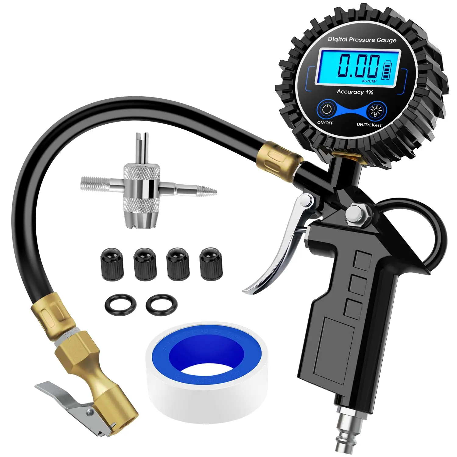 Nilight 50026R Digital Tire Inflator Pressure Gauge,250 PSI Air Chuck and Compressor Accessories Heavy Duty with Rubber Hose and Quick Connect Coupler
