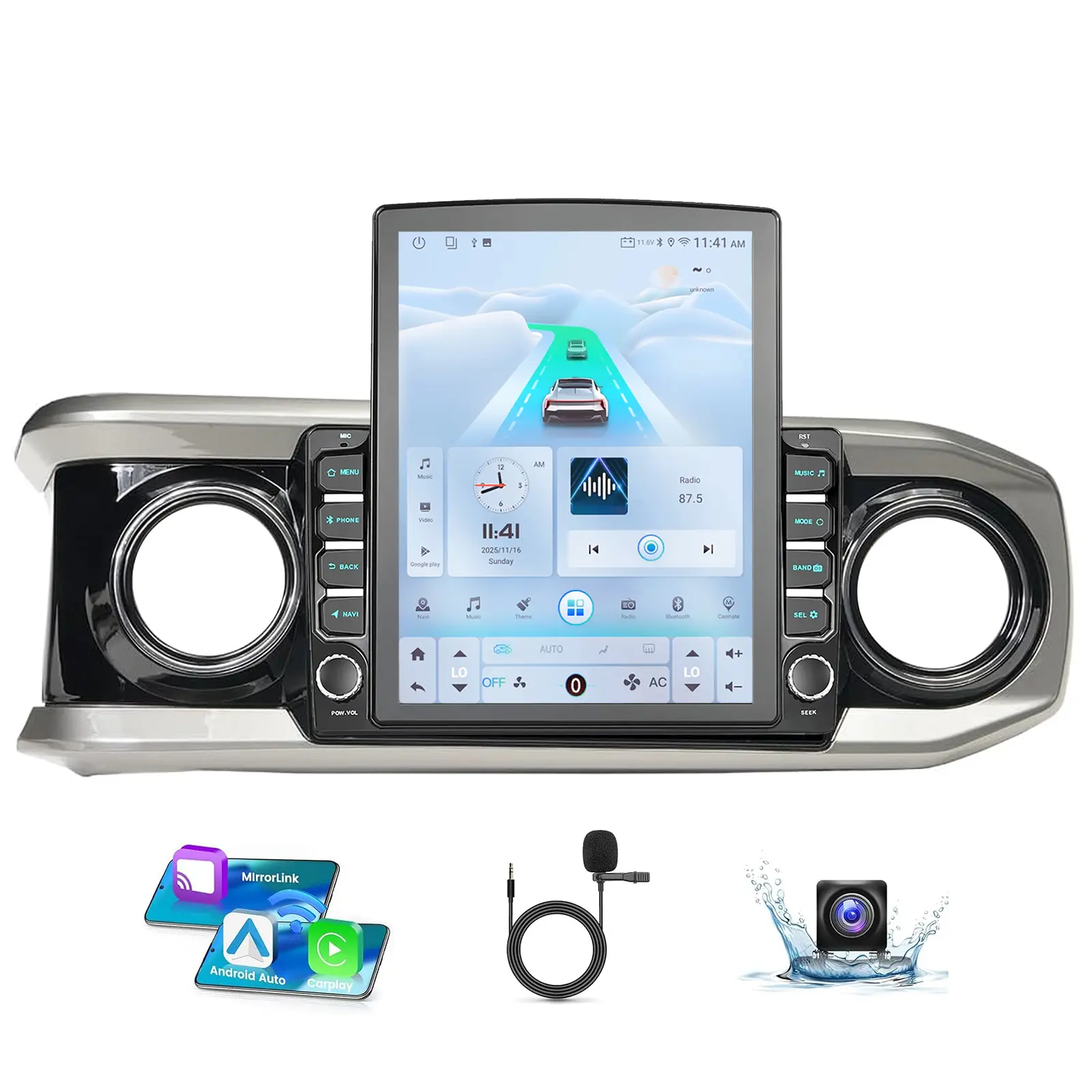 9.7 Inch Car Radio Compatible with Toyota Tacoma 2016-2023, Wireless Carplay & Android Auto, Support Original Reverse Cam, Steering Wheel Control, Amplifier