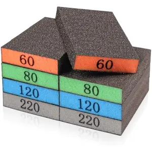 8-Pack Corundum Sanding Sponges, Washable Reusable Dry/Wet Sanding Blocks, 60/80/120/220 Grit Assortment for Drywall, Wood