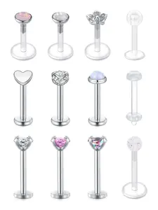 12pcs/set Rhinestone Decor Stainless Steel Lip Studs, Body Piercing Jewelry for Party, Daily Clothing Decor for Girl