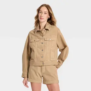 Women's Relaxed Denim Trucker Jacket - Universal Thread Khaki L