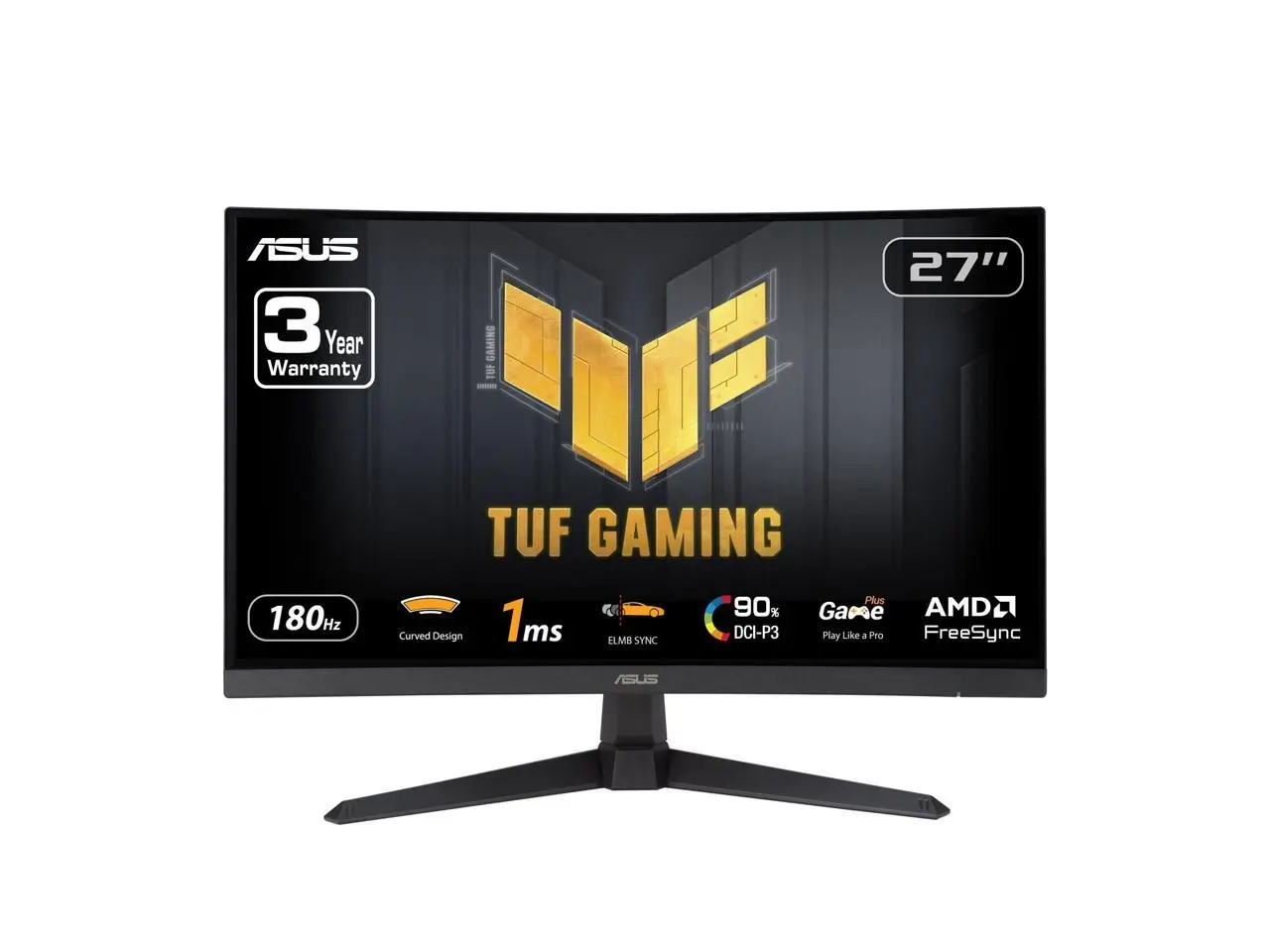 ASUS TUF Gaming 27 inch Full HD 180Hz FHD AMD FreeSync (Adaptive Sync) 1ms ELMB SYNC Built-in Speakers Curved Gaming Computer Monitor VG27VQ3B