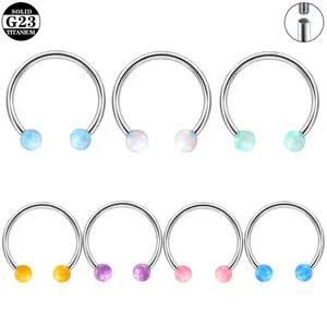 G23 Titanium C-Shaped Horseshoe Circular Barbell with Opal Balls, Internally Threaded Nose Ring, Septum, Tragus, Cartilage Piercing Jewelry, 16G