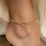 FREEKISS Gold Cuban Ankle With 15mm Hollow Heart, Trendy Ankle Bracelet for Women,Jewelry gift, Fashionable and Exquisite Women's Ankle Bracelet, Suitable for Various Occasions FallDealsForYou BlackFriday
