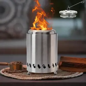 Tabletop Fire Pit - Low Pellet Portable Firepit | Indoor/Outdoor Mini Personal Safe Fireplace | Stainless Steel Small Firepit for Camping,With hook, Garden Decor