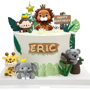 F-PSD14  22PCS Safari Animal Cake Topper - Jungle Wild One Cake Decorations with Lion Giraffe Elephant Monkey Koala for Wild Animals Themed Birthday Cake Decorations Ornament Set