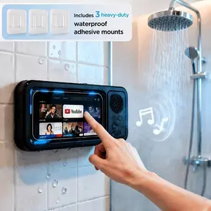 Wireless Bluetooth Speaker for Bathroom , Shower Phone Holder Speaker , Waterproof 360 Rotation Viewable Shower Phone Case Speakers for Bathroom Wall Mirro Compatible with iPhone, Galaxy