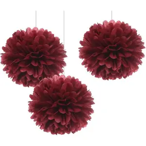 12" Burgundy Tissue Pom Poms DIY Hanging Paper Flower Balls for Bridal Shower Birthday Party Wedding Backdrop Dessert Table Decoration Supplies Pack of 12