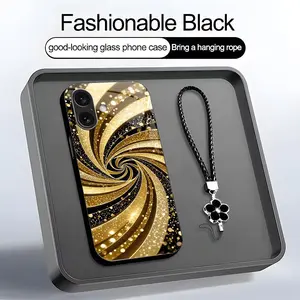 Luxury Liquid Gold Swirl Glitter Fluid Art Aesthetic Phone Case with Lanyard for iPhone 16--975