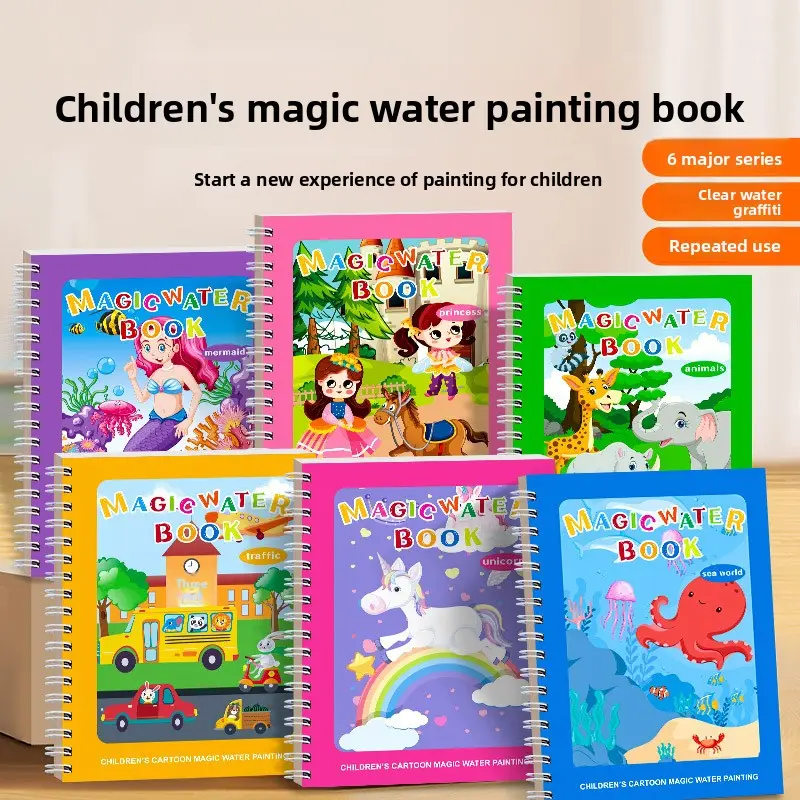 MagicWater Reusable Water Doodle Book (4-6 Pack), Mess-Free Portable Art Supplies for 3+ Years, Educational School Supplies, Outdoor Toddler Activity Gift Idea