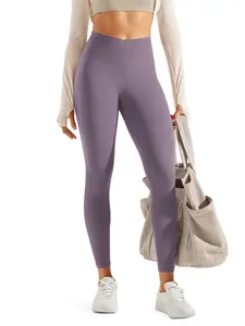 ODODOS ODCLOUD Crossover 7/8 Leggings with Back Pocket for Women, 25" / 28“ Buttery Soft V Cross Wasit Lounge Yoga Pants