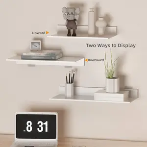 30/40/50cm Wall Shelf Metal Bathroom Floating Shelves, No Drill Mirror Shower Organizer, Living Room Kitchen Storage Ledge, Wall Mounted Shelf