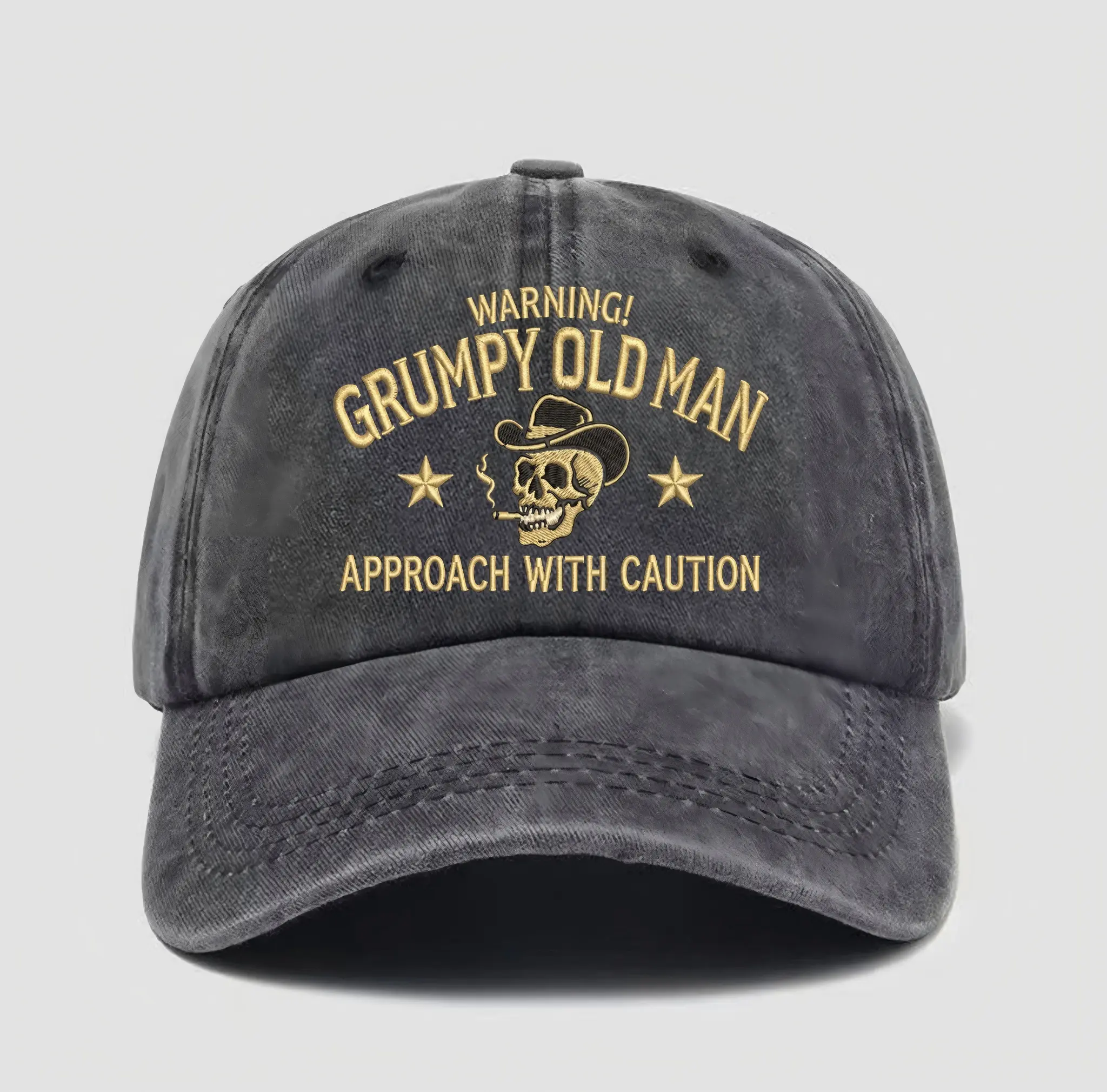 Men's "Grumpy Old Man" Baseball Cap, Vintage Washed Soft Cotton Hat with Skull Print, Funny Gag Gift for Dad, All Seasons Casual Wear, Mens Hats, Washed Cotton