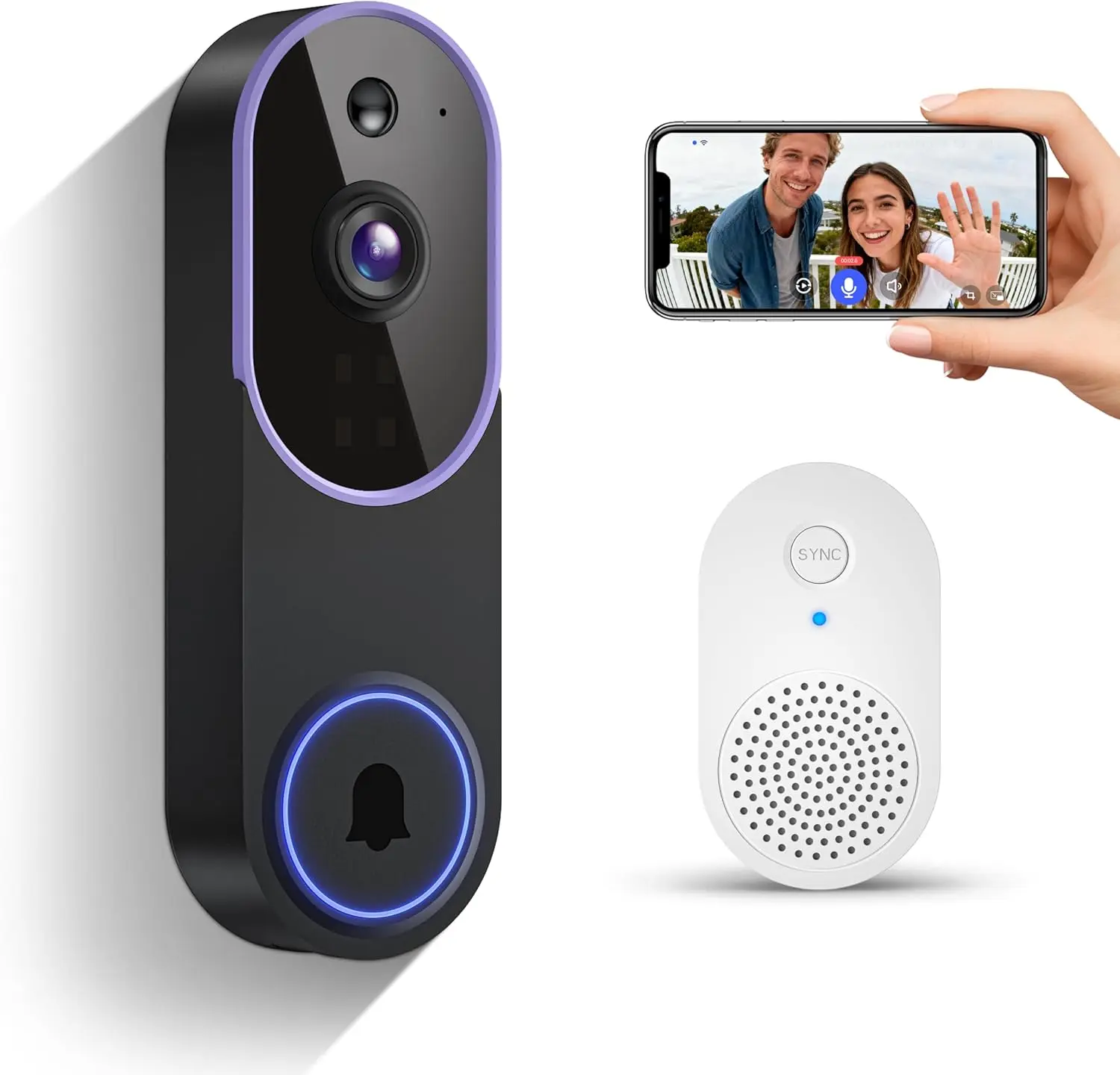 Wireless Wi-Fi Video Doorbell Camera, Motion Detection, Night Vision, Mobile App Alerts, Indoor Chime Included
