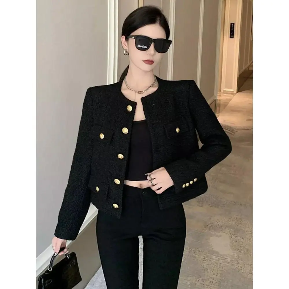 Fall Winter French Vintage Tweed Outwear Jacket Coat