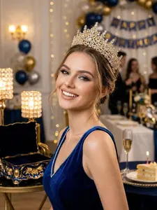 Vintage Baroque Crown Bridal Wedding Headpiece, Beautiful Rhinestone Large Crown Queen Birthday Party Hair Accessory, Elegant Crown Design