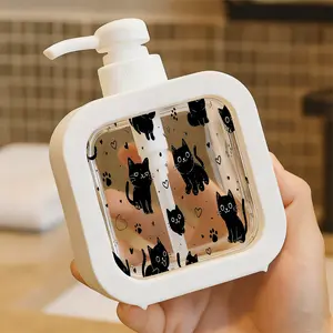 Cute Cats Pattern Moisturizing Hand Pump Bottle - Soap Dispenser, Kitchen & Bathroom Soap  with Playful Sketchy White - Outlined Cats on Black Background, Whimsical Decorative Design for Hand & Dish Soap Dispensing