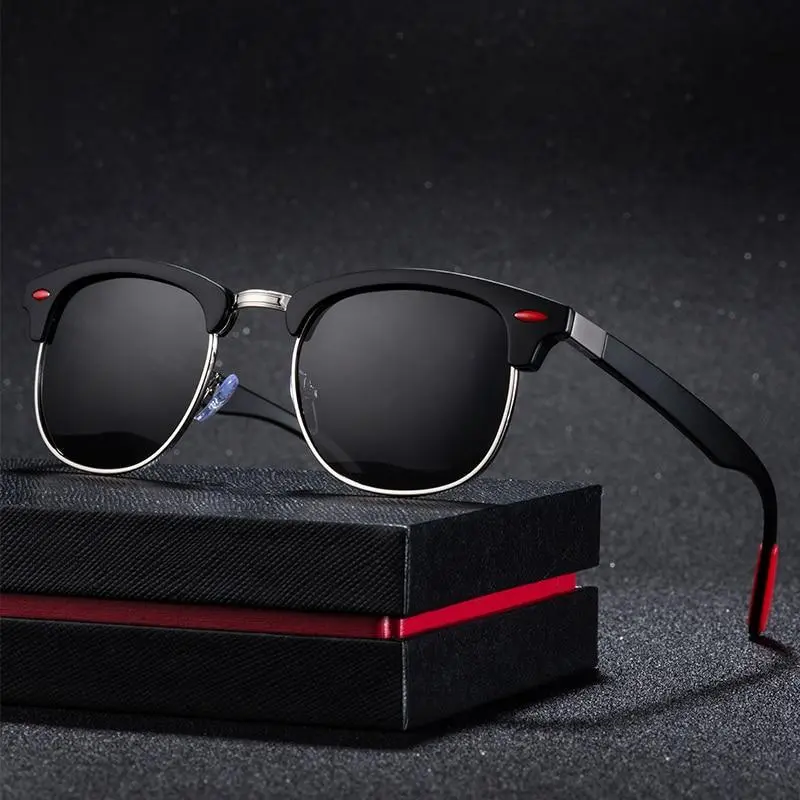 Men's 80s Retro Sunglasses, Square Half Metal Frame with Polarised UV400 TAC Lenses, Lightweight Design for Driving & Fishing, Polarised Sunglasses, 80S Retro Men's Sunglasses