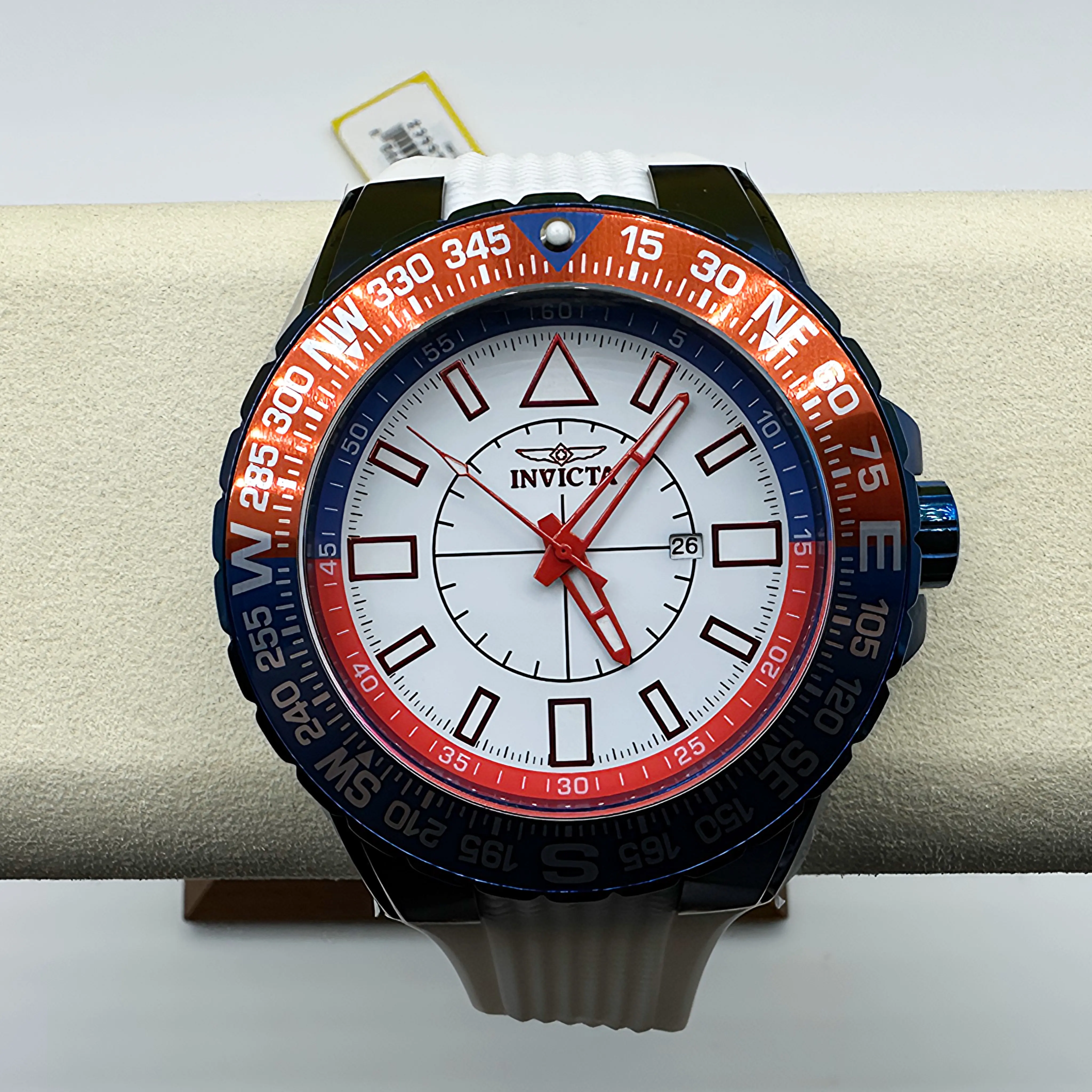 Invicta Aviator Patriot 23997 Men's Quartz Analog Luminous Waterproof Watch - 48mm Large Round Face, White Dial, Bold Red-Blue Bezel, Silicone Band, Durable, Casual/Formal Fashion Men's Wristwatch, Quartz Analog Watches, Luminescent, Men's Watches