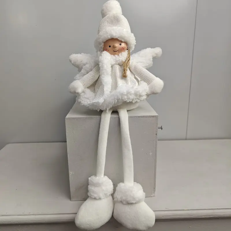 White Knitted Angel Long Legs White Feather Wing Knitted Cloud White Plush Fairy Girl Doll Decoration Festival Plush Edge Doll