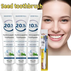 3-Tube Hydroxyapatite Toothpaste (with toothbrush), 20% hydroxyapatite, deep-cleaning toothpaste, breath-freshening formula, mint flavor, gentle formula, ideal for oral health and hygiene, suitable for everyday use by everyone