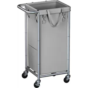 Laundry Basket with Wheels, 3-Section Rolling Laundry Hamper, 52.8 Gallons (200L), Removable Liner and Steel Frame - Steel Frame with Handle - Cream White, 31.4 x 15.5 x 32.6 Inches