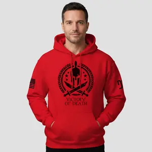 Victory or Death Hoodie Spartan Helmet American Flag Patriotic Sweatshirt Men's Fleece S-3XL Premium 8oz 50/50 Cotton-Poly Blend with Front Chest Graphic