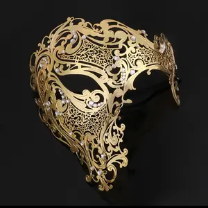 Artistic Half Face Diamond Carving Openwork Metal Face Makeup Ball Gendery Party Mask