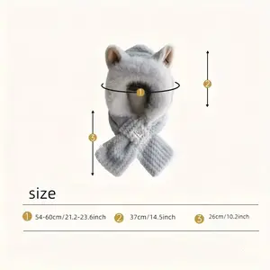 Autumn Winter Fleece Warm Hat Scarf Set Thick Cycling Ear Protection Woolen Hat with Cute Animal Pattern  Available Sizes 54-60cm 37cm 26cm Men Women