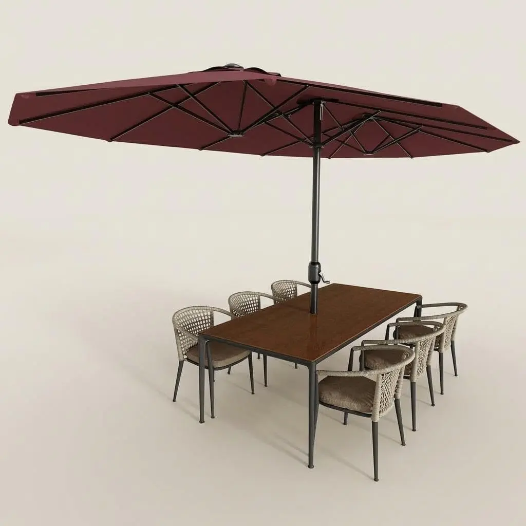 Garvee 13ft Fiberglass Windproof Commercial Double Canopy Patio Umbrella - Adjustable Crank, Corrosion-Resistant, Low-Maintenance Polyester Sun Protection, Large Poolside Parasol for Canopies & Shade, Outdoor Decor, Without Base Weight