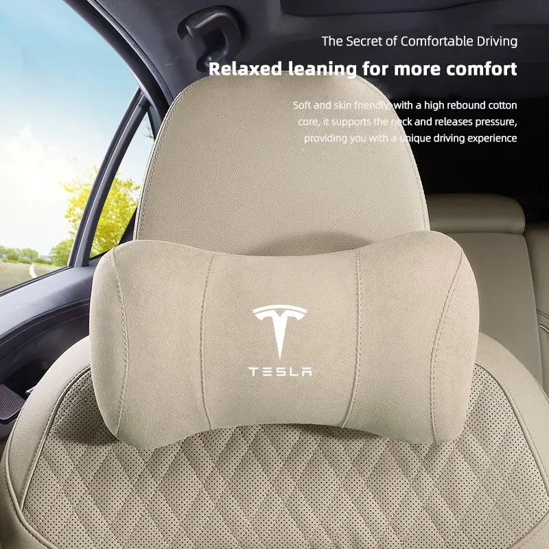 Suede Headrest Car Breathable Memory Foam Neck Pillow For Tesla Model 3 Model S Model X Model Y Cybertruck Roadster SpaceX