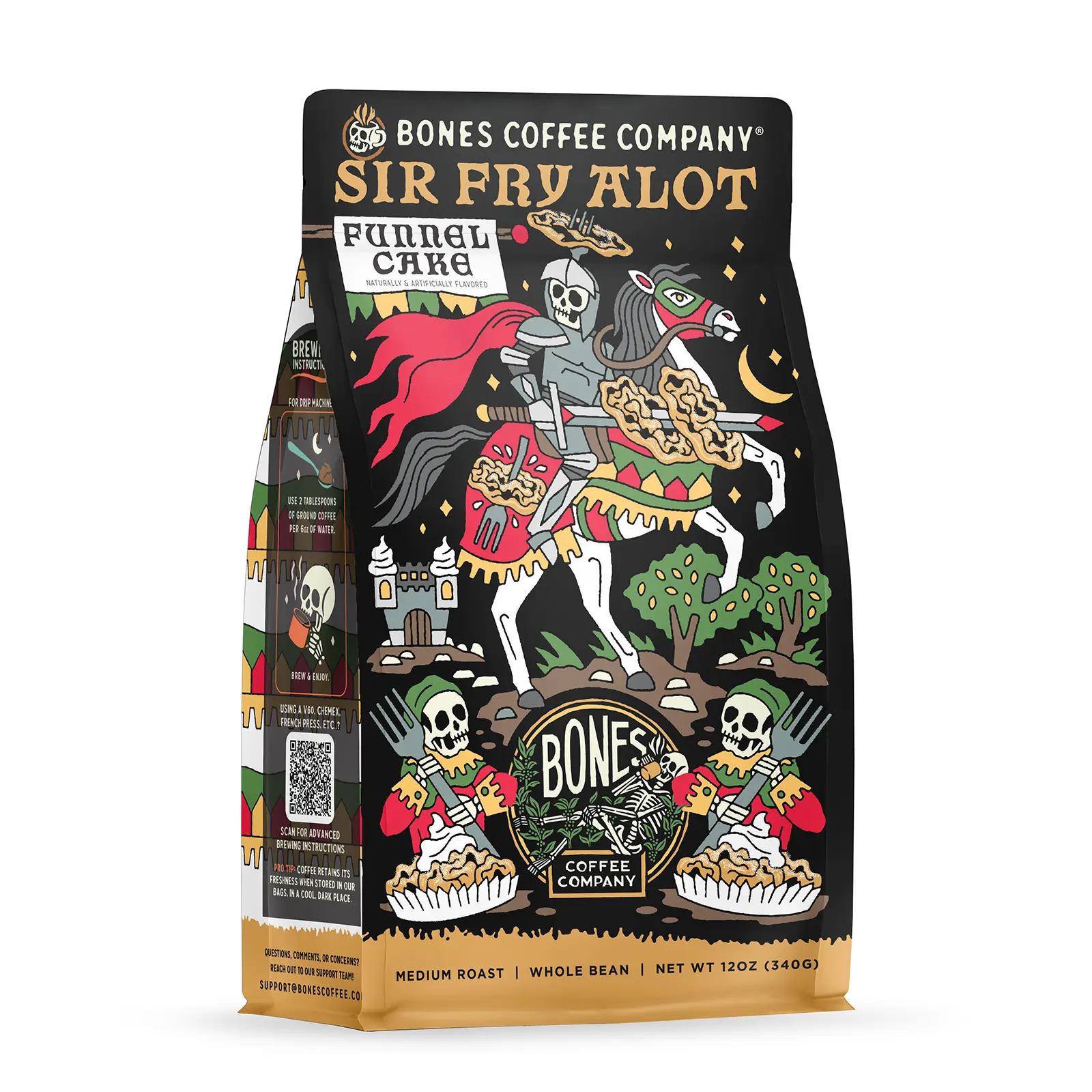 Bones Coffee Company Sir Fry Alot, 12oz Medium Roast Whole Bean - Sweet, Sugar-Infused, Vanilla-Flavored Warm Funnel Cake Coffee Bones Coffee Company Sir Fry Alot, 12oz Medium Roast Whole Bean - Sweet, Sugar-Infused, Vanilla-Flavored Warm Funnel Cake Coffee
