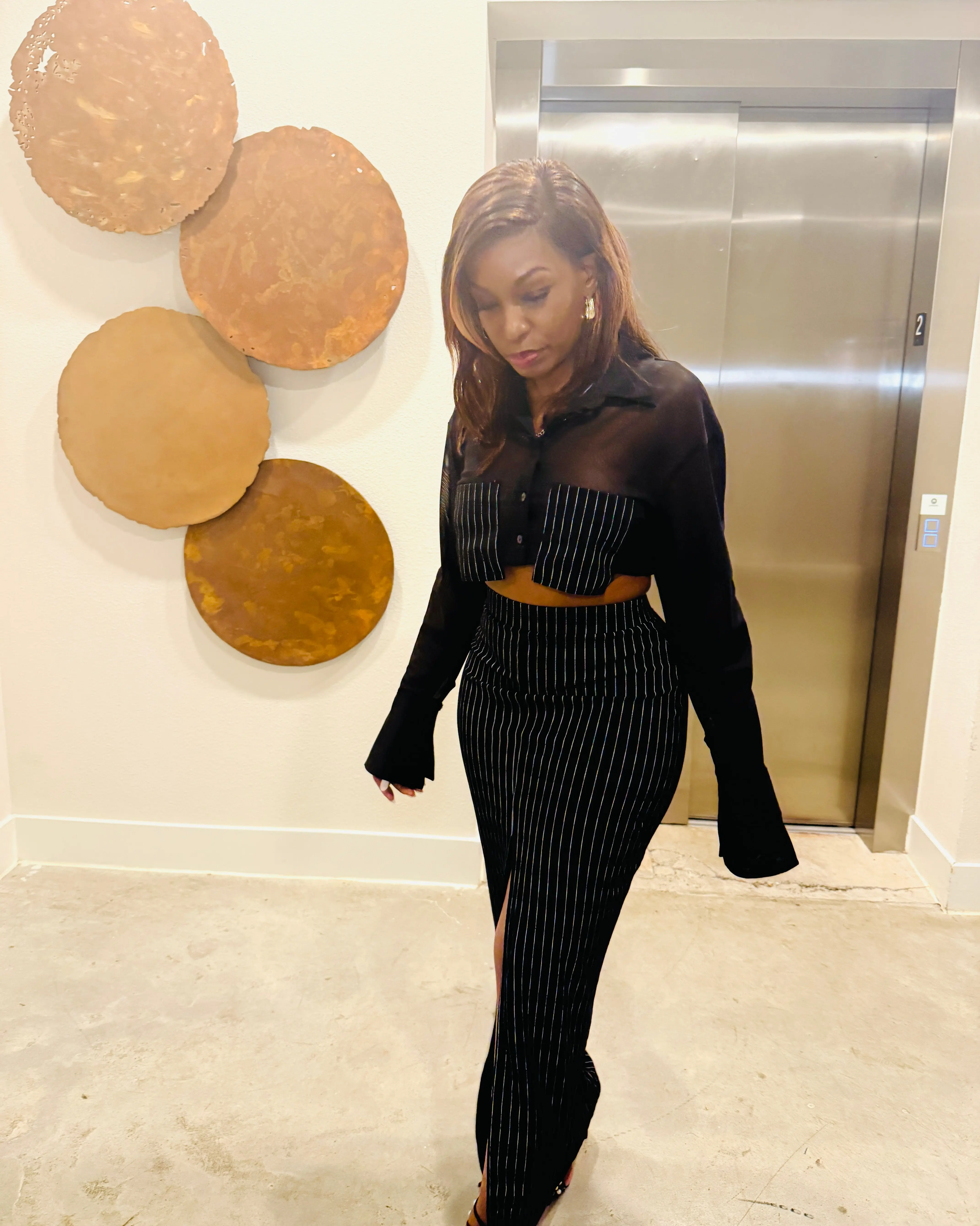 Boardroom Bae Pinstripe skirt set