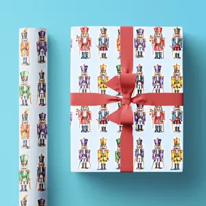 Nutcracker Holiday Gift Wrap, Designer Wrapping Paper Roll with Nutcracker Watercolor Illustrations, Unique and Pretty Design