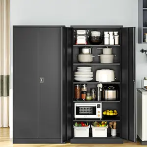 Letaya 71" 6-Tier Metal Garage Storage Cabinets with Lock Door & 5 Adjustable Shelves Steel Tool Cabinets for Home Office Warehouse Organisieren Red Black