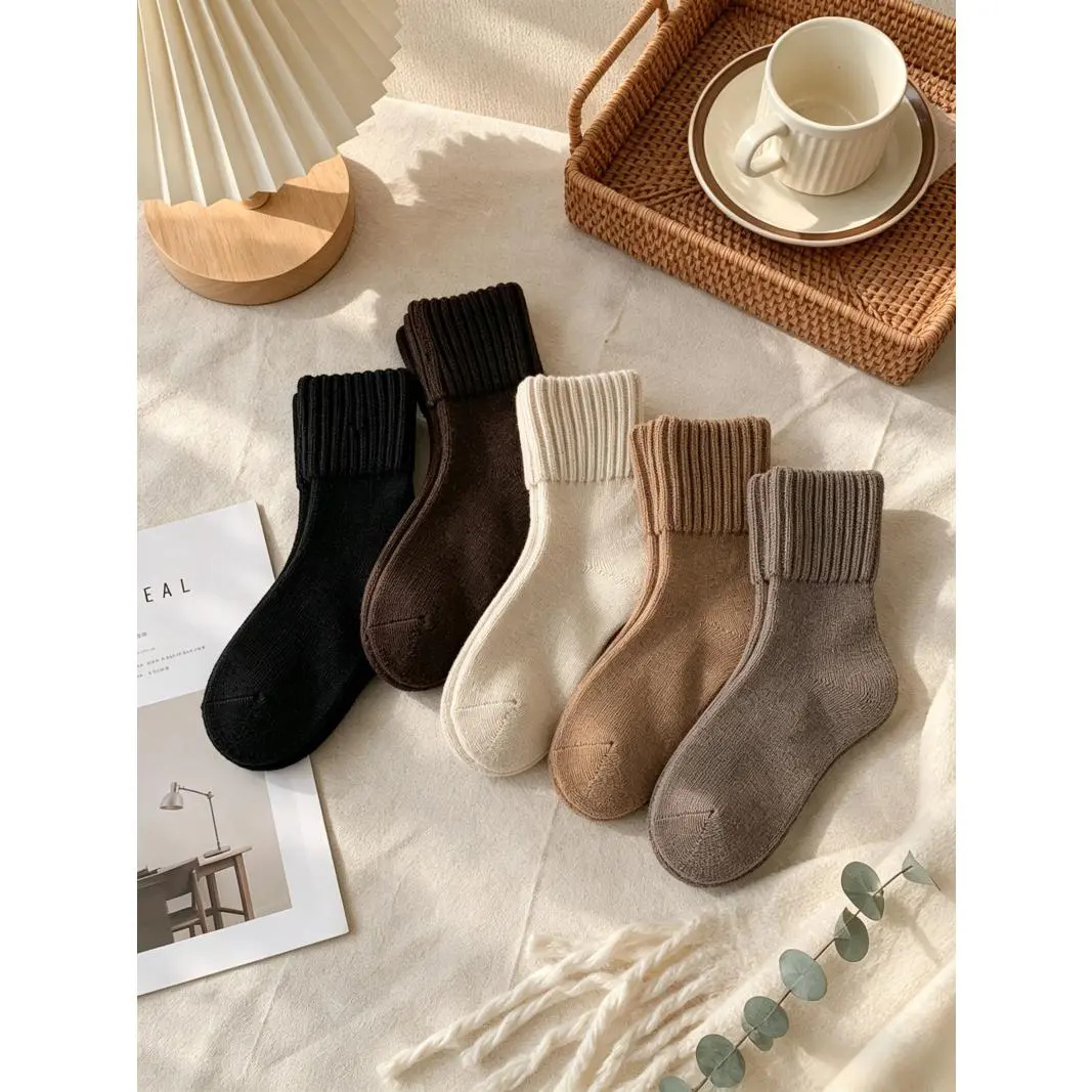 Women's Casual Soft Comfortable Warm Autumn and Winter Socks, Solid Calf Mid Socks, Daily Essentials for Women's Socks