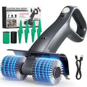 XEITIN Electric Grill Brush Cleaner, 2026 Cordless BBQ Cleaner with 4 Heads, 450 RPM Motor, LED Light, Anti-Tangle Stainless Steel Bristles, Ergonomic Handle for Outdoor Grills, Parties & Camping,Barbecue Accessory