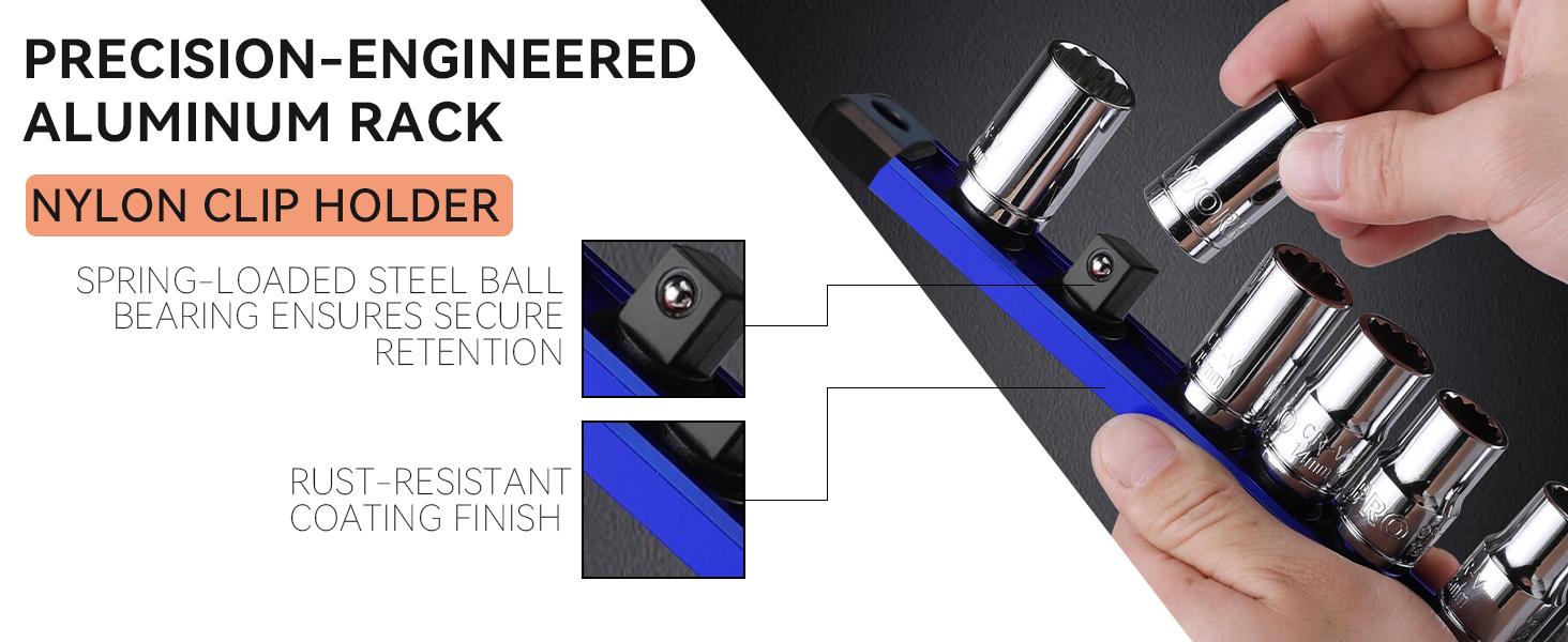 Magnetic Socket Holder Organizer Set: 9-Piece Detachable 1/4, 3/8, 1/2 Socket Trays Socket Organizer for Tool Box Drawer Holds 120-Piece Standard Size Sockets for Automotive Garage, Christmas gift