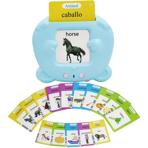 Bilingual Spanish-English Talking Animal Flash Cards - Montessori Educational Learning Tools, 112 Pcs, 224 Sight Words, 12 Themes, Bilingual Mode, Pocket Speech Interactive Toy, 3-6 Years Boys Christmas Gift, 4.2x3.5x0.8 Inches