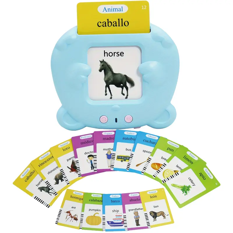 Bilingual Spanish-English Talking Animal Flash Cards - Montessori Educational Learning Tools, 112 Pcs, 224 Sight Words, 12 Themes, Bilingual Mode, Pocket Speech Interactive Toy, 3-6 Years Boys Christmas Gift, 4.2x3.5x0.8 Inches