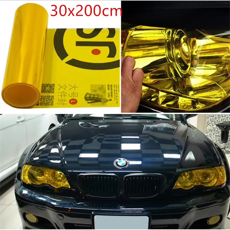 30cmx200cm Yellow Auto Car Light Headlight Taillight Tint Vinyl Film Sticker Easy Stick Motorcycle Whole Car Decoration