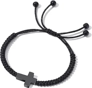 Hand-Woven Adjustable Black Rope Cross Bracelet for Men & Women - Lucky Charm Religious Symbol Gift, Meaningful Unisex for all-Season Wear for School, Graduation, Teacher Events - Year-Round Friendship Accessory