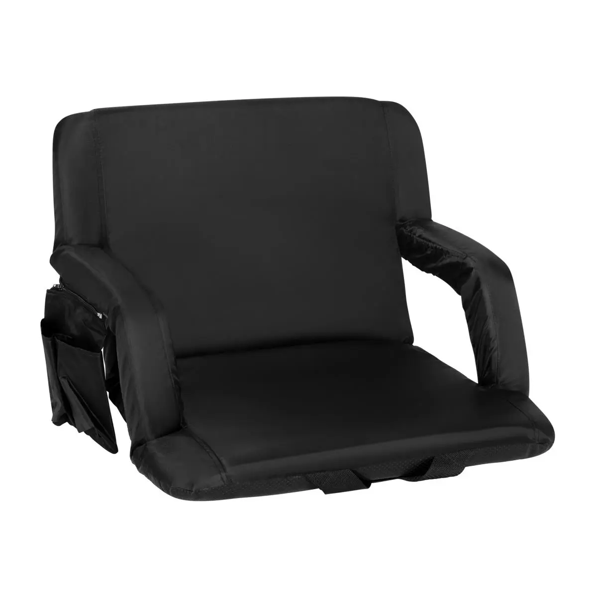 Flash Furniture Extra Wide Reclining Stadium Chair, Modern Polyester Padded Bleacher Seat with Armrests, Pockets, and Backpack Straps, Unisex, Black, Lightweight, Reclinable, Outdoor Patio, Folding Patio Chairs, Flexible Foldable Chairs