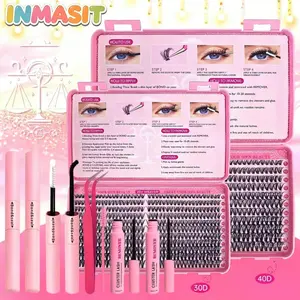 Joyweaver 440PCS Complete Clustered Self-grafted False Eyelashes DIY Set Natural Style Mixed Length 8-18mm D Curl with Glue Tweezers Brush Remover Grafting Tools for Novices Halloween Thanksgiving Gift Makeup Cosmetic