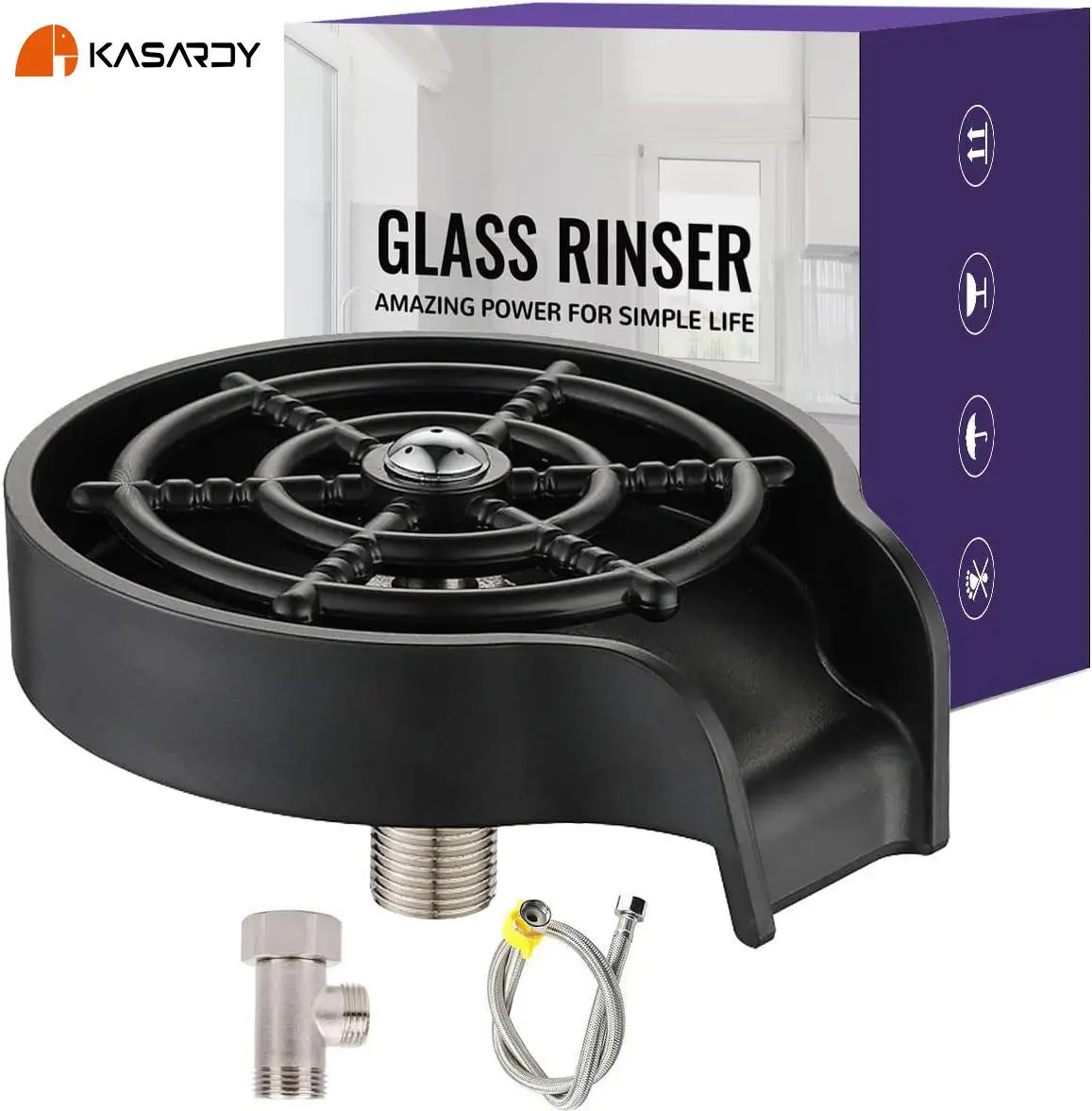 Kasardy Glass Rinser Cup Washer for Sink, Matte Black Cup Rinser High-Pressure Automatic Cup Cleaner Glass Washer for Kitchen Sink Gadgets
