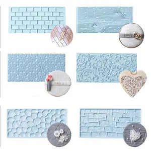 6pcs Plastic Fondant Impression Mat Cake Decor Mold, random color Bark Brick Embossed Sugarcraft Cake Border Decoration Mould for Wedding Cake