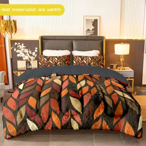 3pcs (1 comforter + 2 pillowcases) Herringbone Pattern Flannel & Milk Velvet Comforter Set, Soft Warm Bedding Set for Adults, Cozy Flannel & Milk Velvet Quilt Set, Modern Bedding Set, Trendy Bedding Essentials