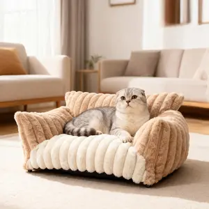 Washable Pet Sofa Bed – Cozy Supportive Cat Couch for Indoor Cats & Small Dogs, premium soft corduroy, Fluffy Breathable Fabric，cat&dog couch bed，leisure pet bed，anti-slip base