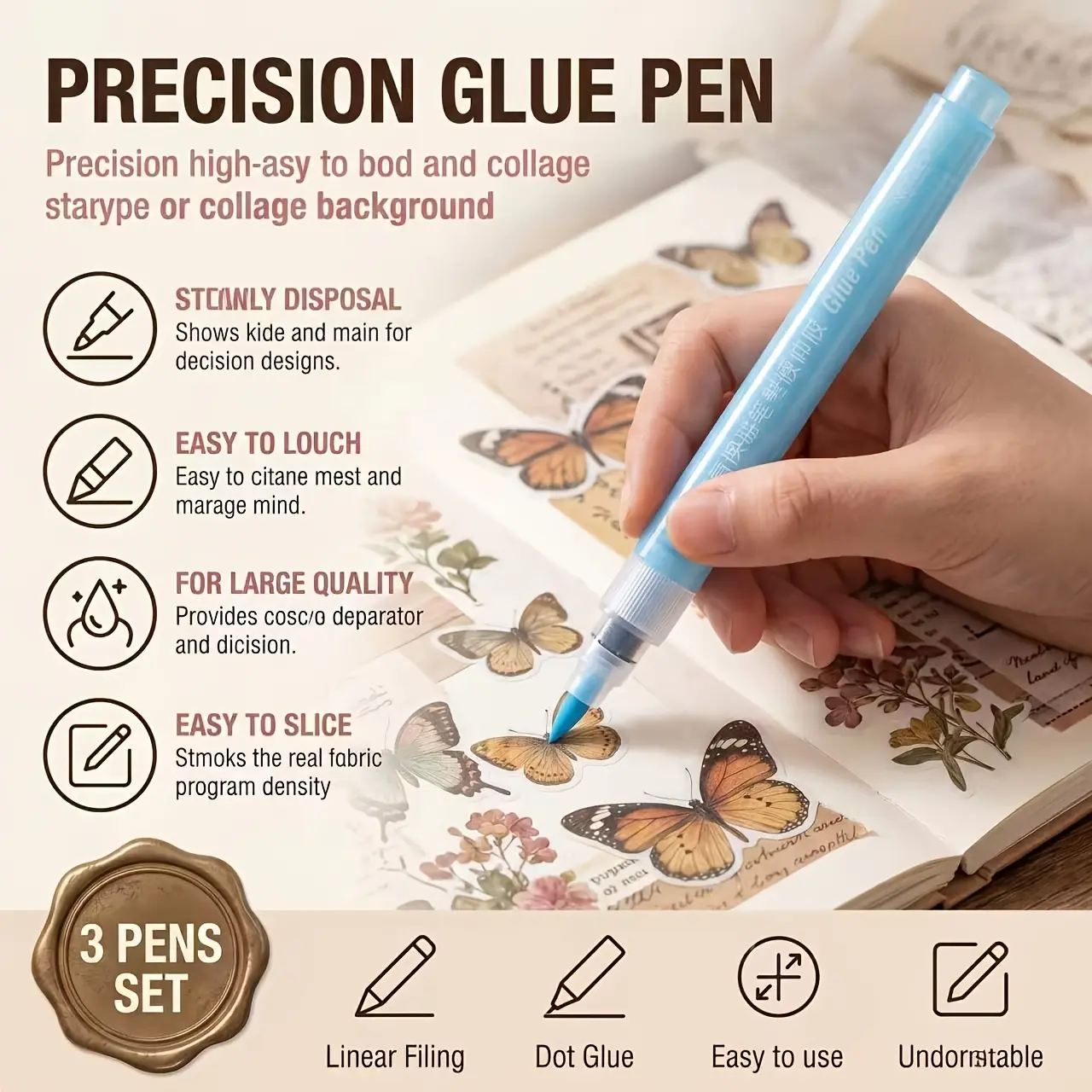 Precision Glue Pen Set For Scrapbooking, Journaling, Card Making, DIY Crafts, Fine Tip PaperGlue Applicator