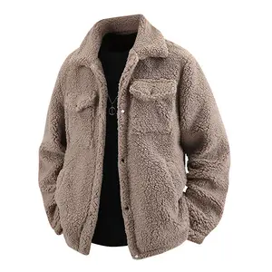 Men's Fleece Jacket with Sherpa Lining, Khaki Casual Coat Beige Stylish